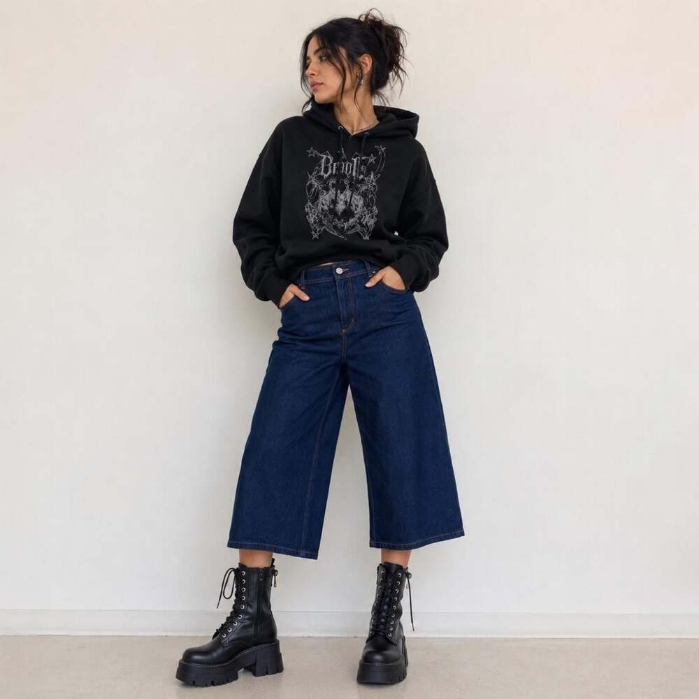 LOFT Dark Indigo Denim Culottes Cropped Wide-Leg Jeans